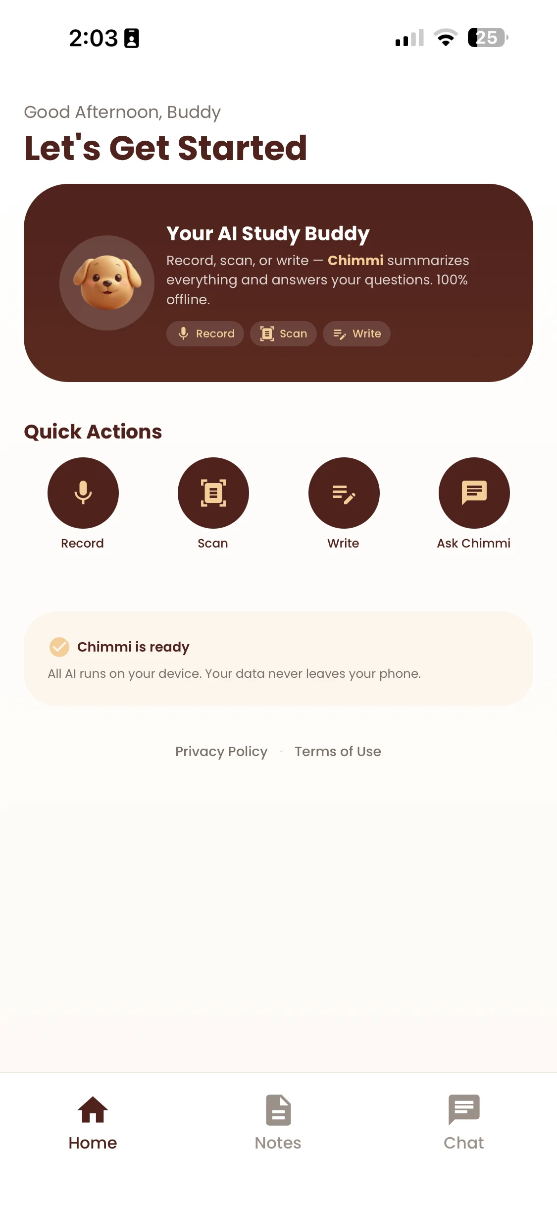 Chimmi home screen